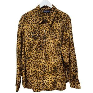 JONES New York Leopard Shirt Plus Size 3X Womens Cotton Button up Top Long Sleev